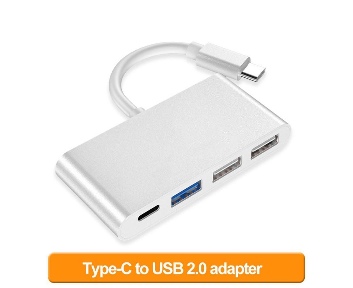 Portable 4 in 1 Type-C to USB 2.0 3.0 Converter Adapter Hub Cable for MacBook Silver