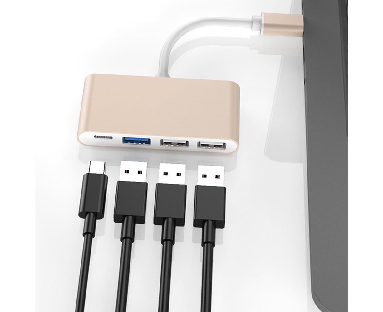 Portable 4 in 1 Type-C to USB 2.0 3.0 Converter Adapter Hub Cable for MacBook Silver