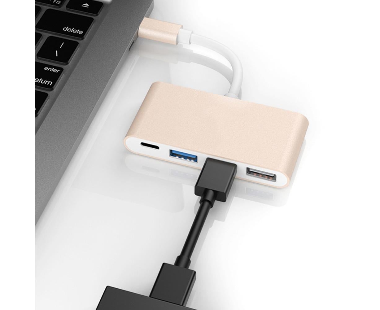 Portable 4 in 1 Type-C to USB 2.0 3.0 Converter Adapter Hub Cable for MacBook Silver