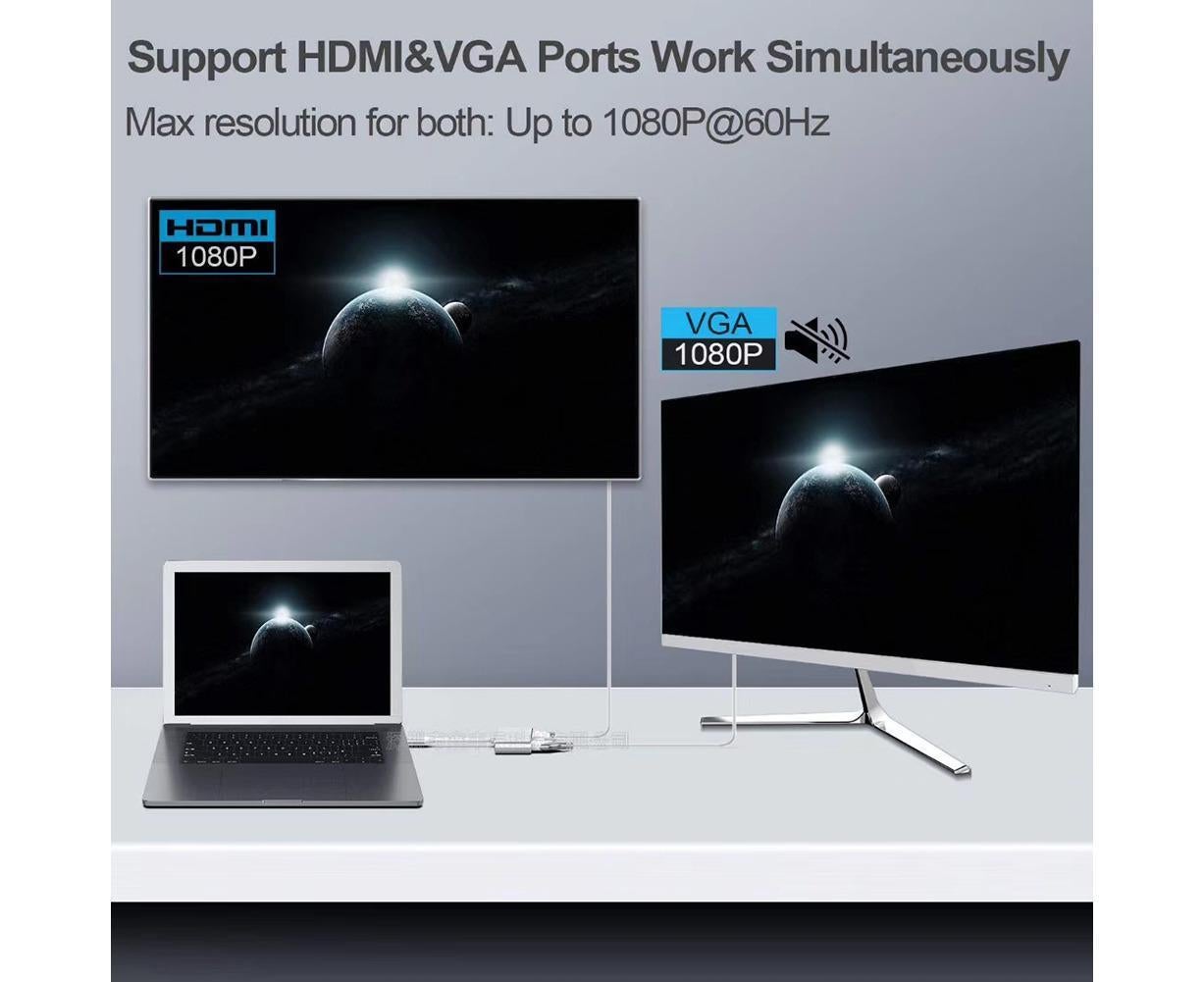 Type C to HDMI-compatible 4K VGA USB3.0 Audio Video Converter Charging Port Hub Adapter Grey