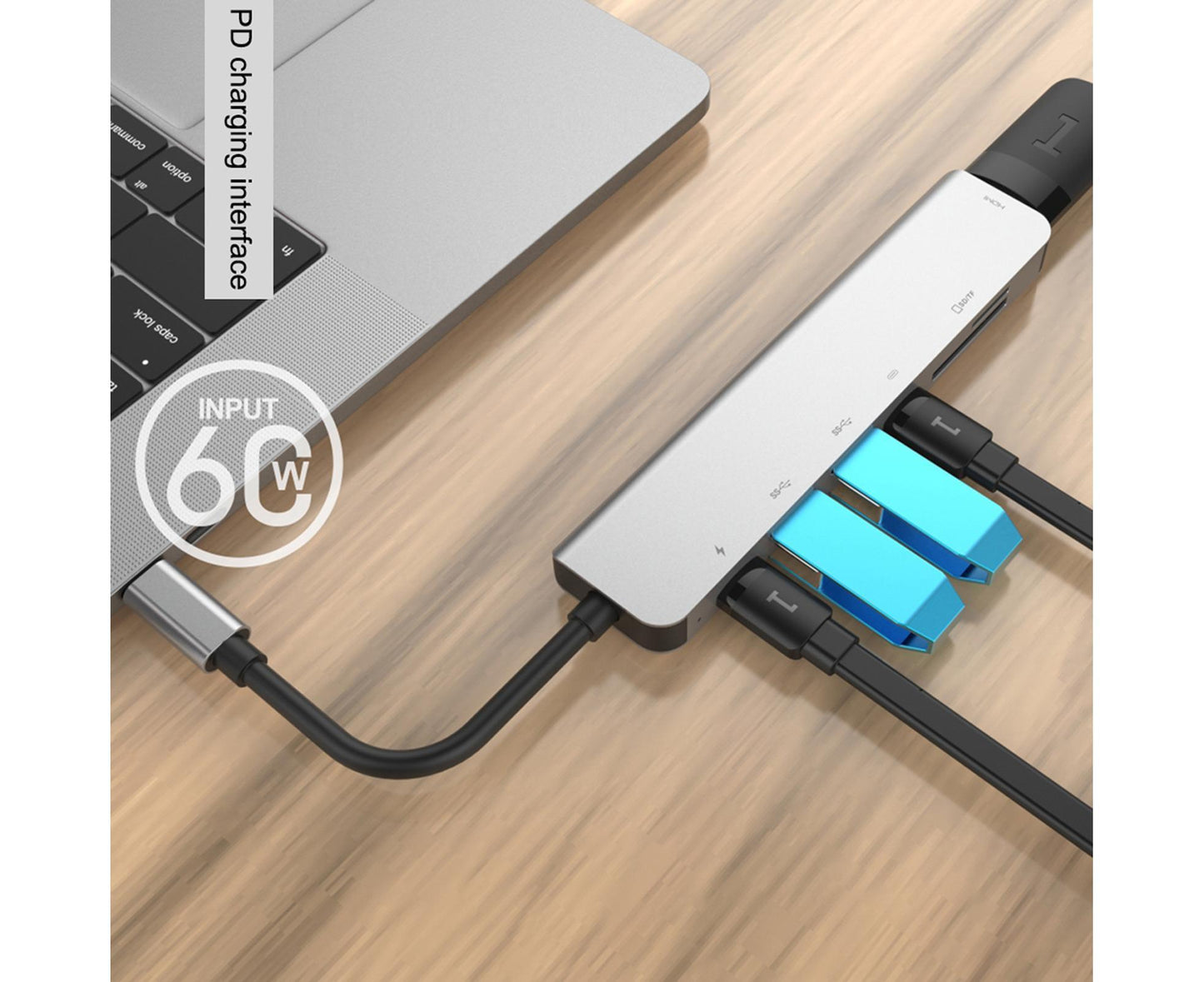 Type-C Hub Docking Station High Speed Multifunctional 7 in 1 USB 3.0 HDMI-compatible PD USB TF Laptop for Huawei Silver