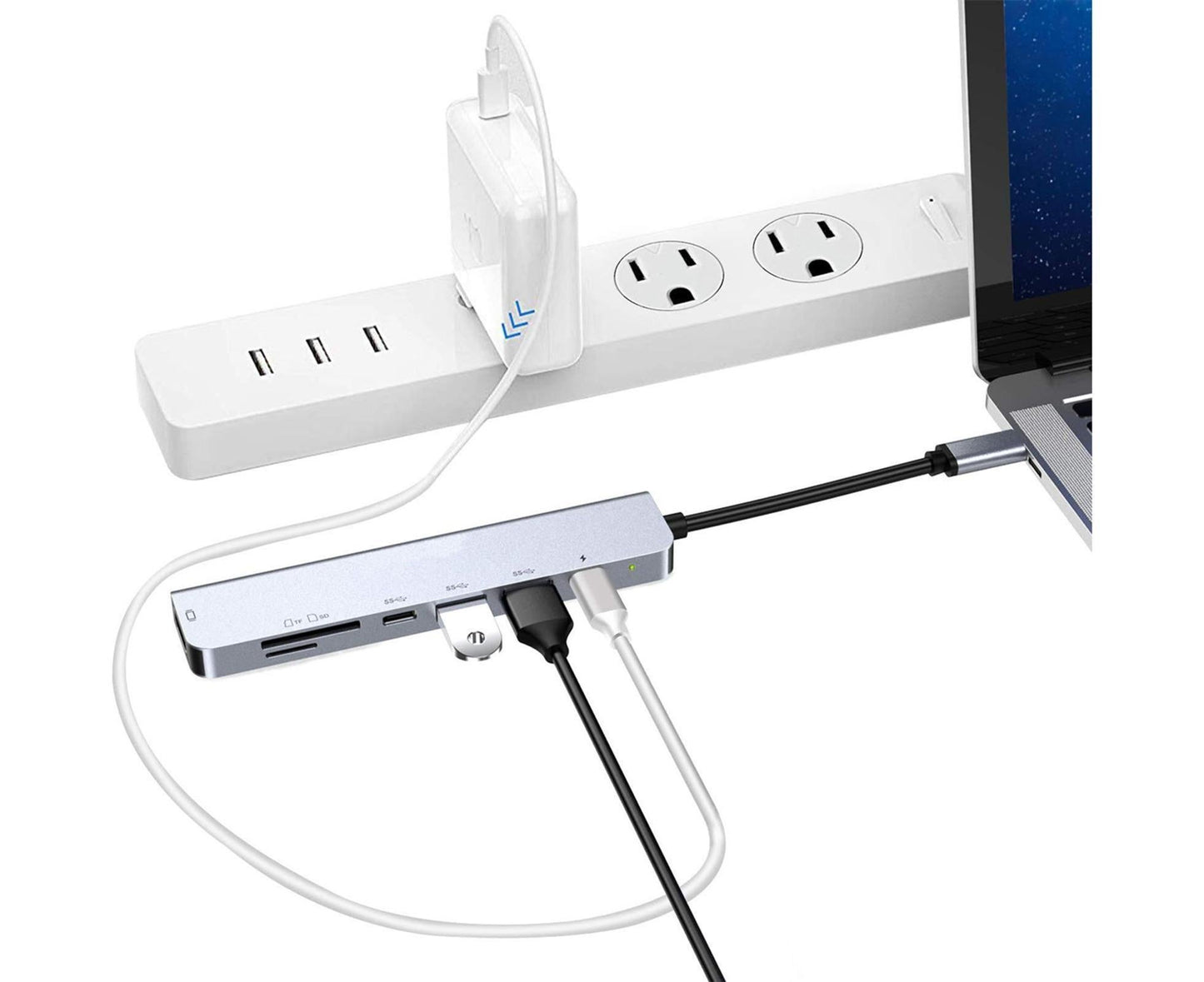 Type-C Hub Docking Station High Speed Multifunctional 7 in 1 USB 3.0 HDMI-compatible PD USB TF Laptop for Huawei Silver