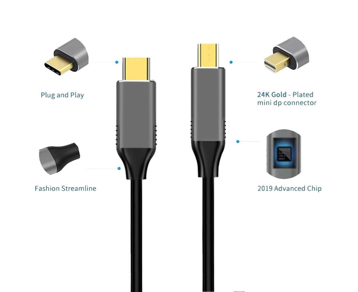 USB Type C to Mini DisplayPort DP 4K 6FT Cable Adapter Converter for MacBook Black