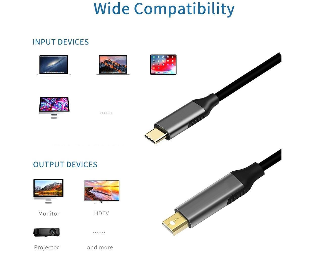 USB Type C to Mini DisplayPort DP 4K 6FT Cable Adapter Converter for MacBook Black
