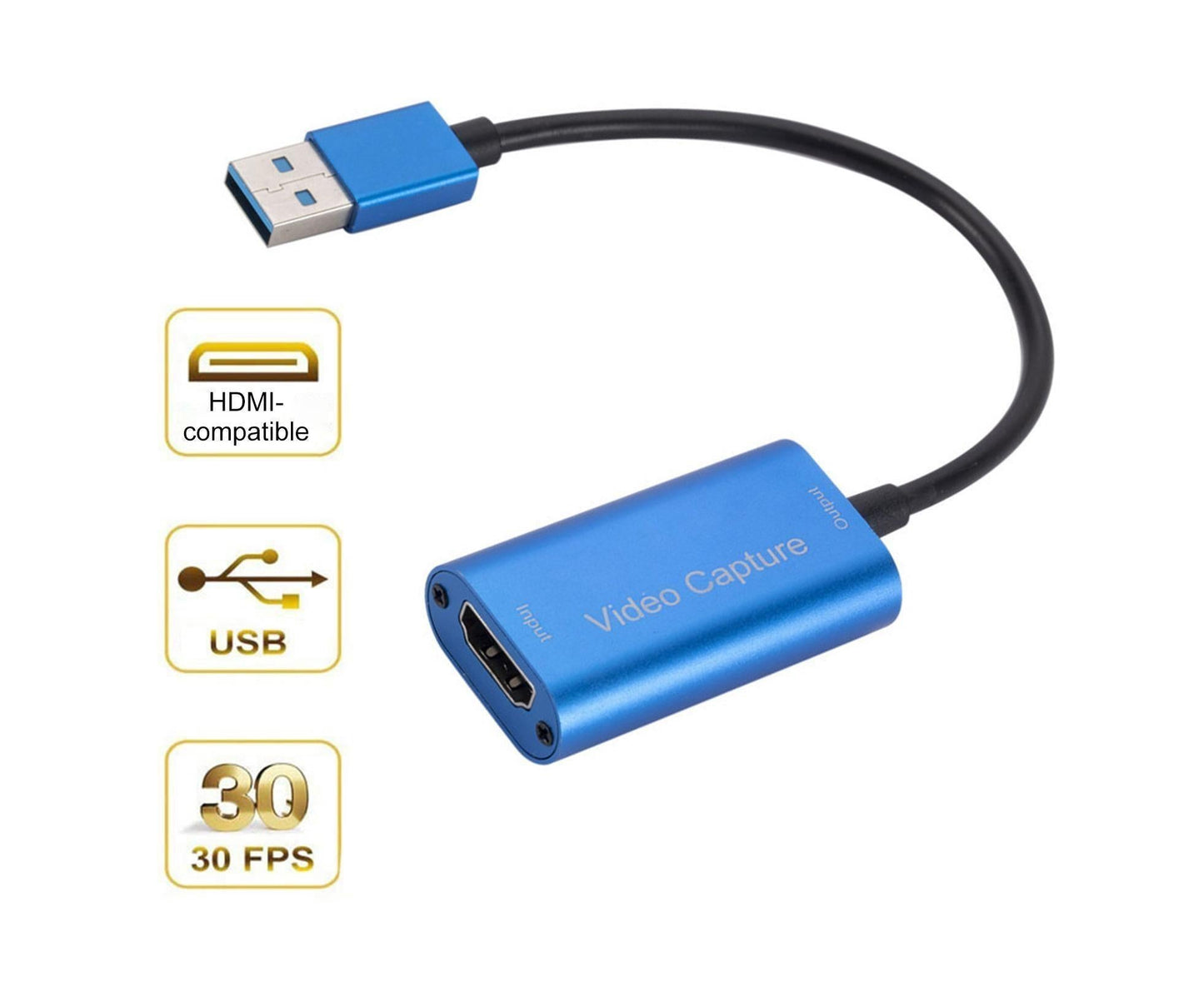 Video Capture Card Portable High Resolution Low Latency HDMI-compatible to USB 3.0 Game Capture Device for Live Streaming Blue
