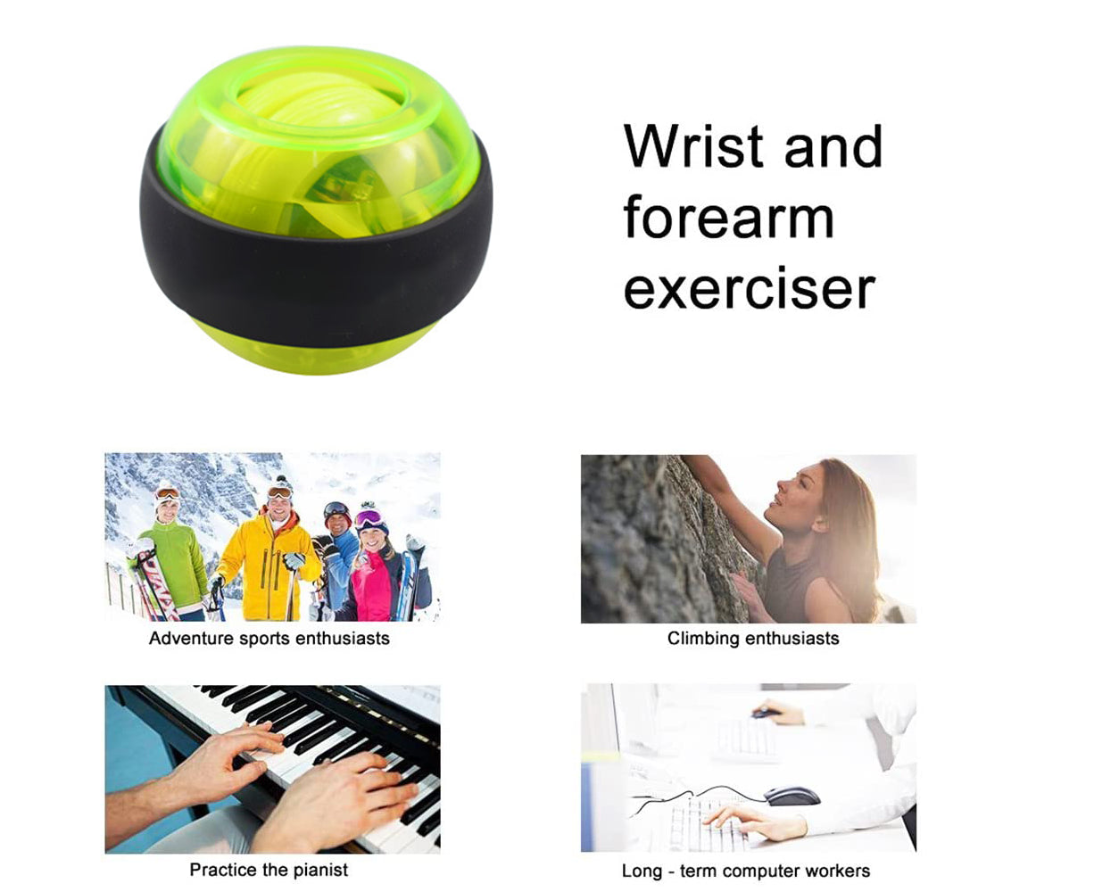 Metal Core Wrist Exerciser Wrist Strengthener Gyro Ball with LED Light - Green