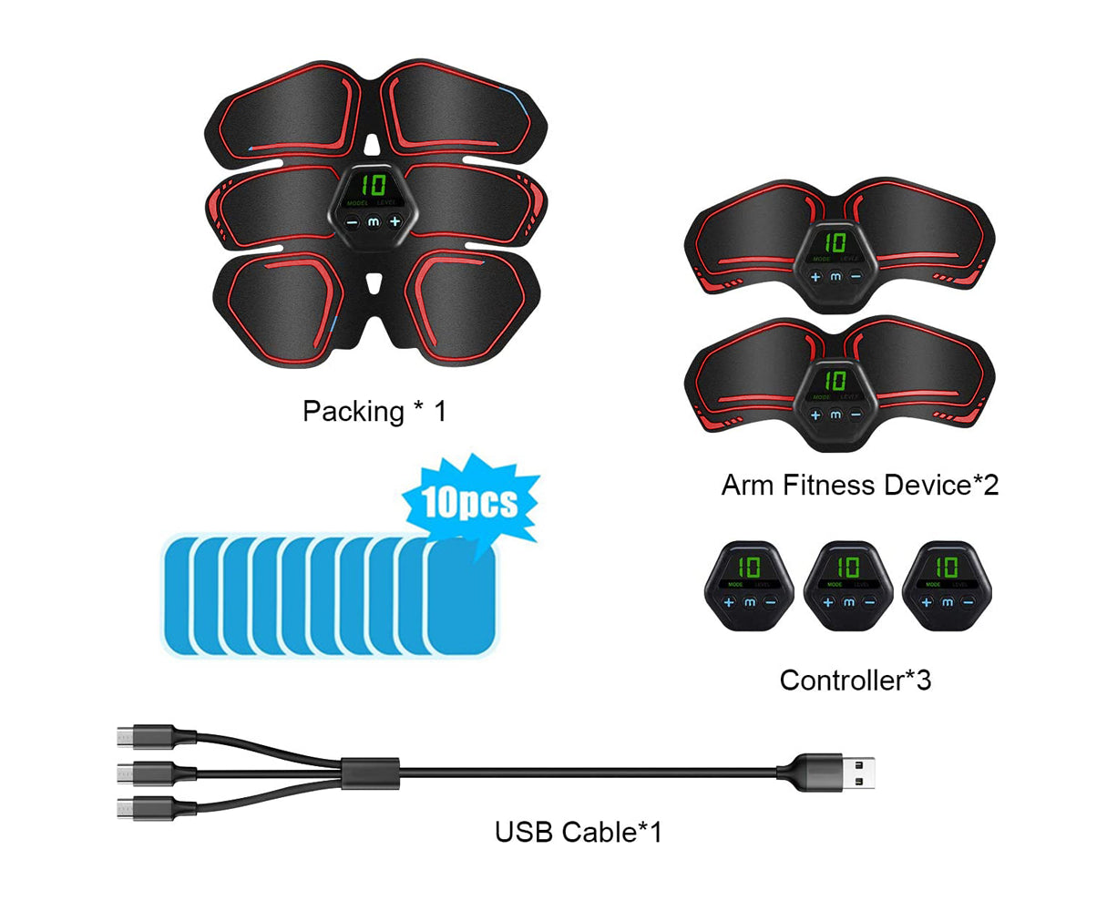Muscle Toner Abdominal Toning Belt ABS Toner Body Muscle Trainer Wireless Portable Unisex Fitness Training Gear - Red