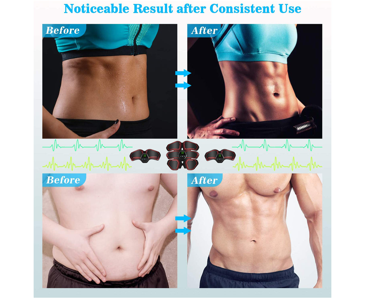 Muscle Toner Abdominal Toning Belt ABS Toner Body Muscle Trainer Wireless Portable Unisex Fitness Training Gear - Red