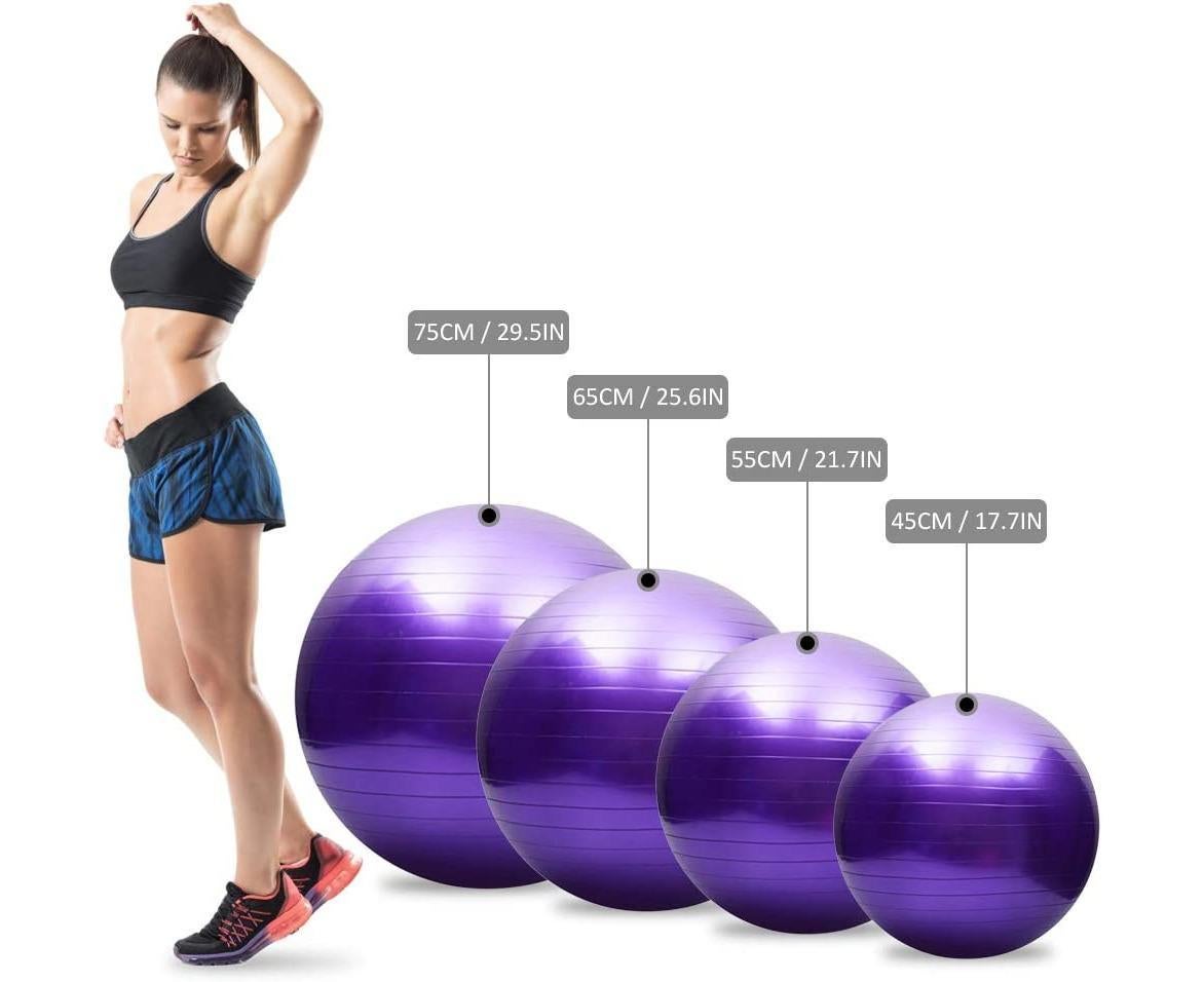 Yoga ball, anti-burst, thickened, stability, balance ball, pilates, barre, physiotherapy, exercise ball, gift, air pump - Diameter 65 cm