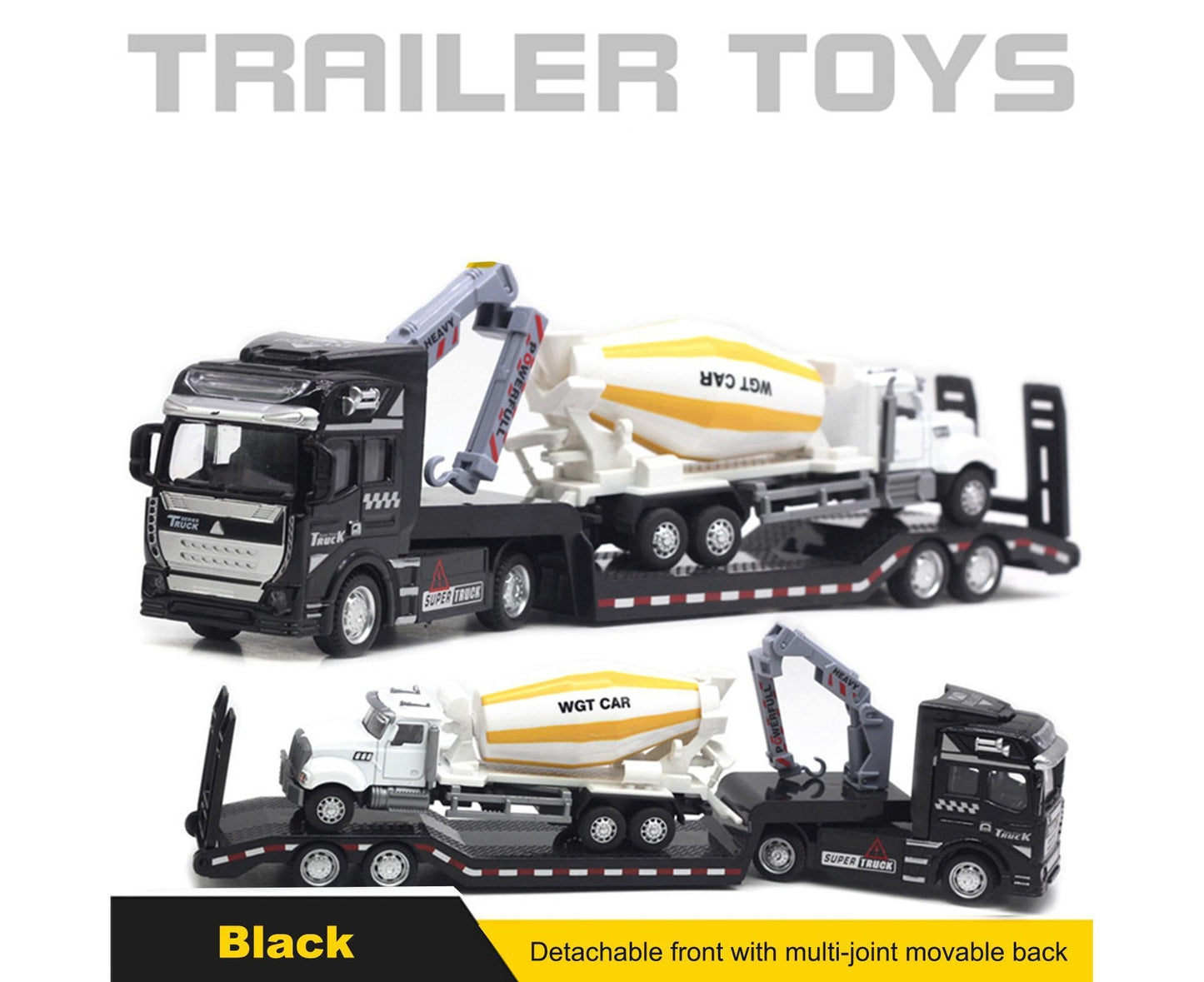Pull-back Design Construction Trailer Model Moving Joints Detachable Head Construction Trailer Vehicle Model for Boy and Girls