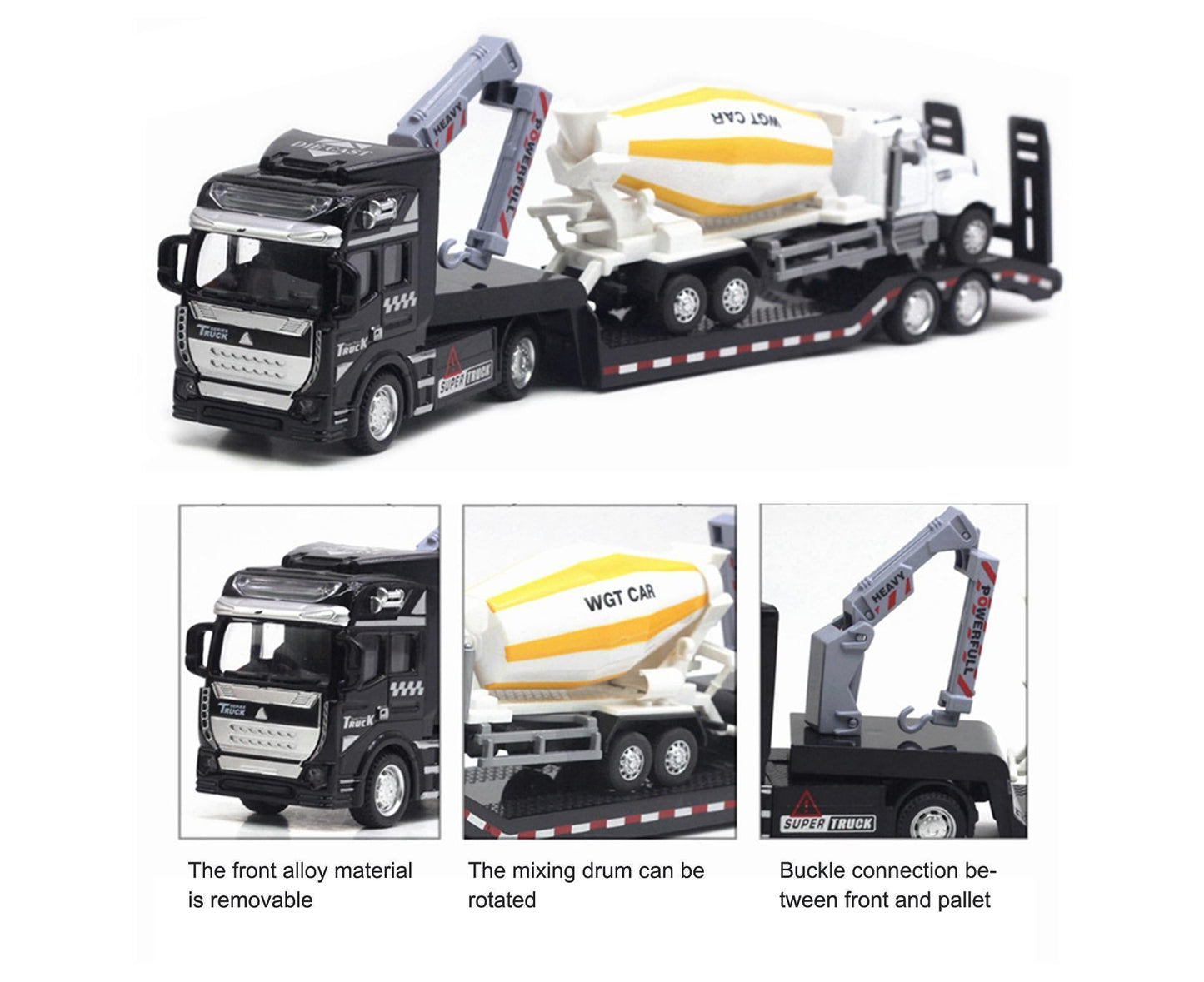 Pull-back Design Construction Trailer Model Moving Joints Detachable Head Construction Trailer Vehicle Model for Boy and Girls