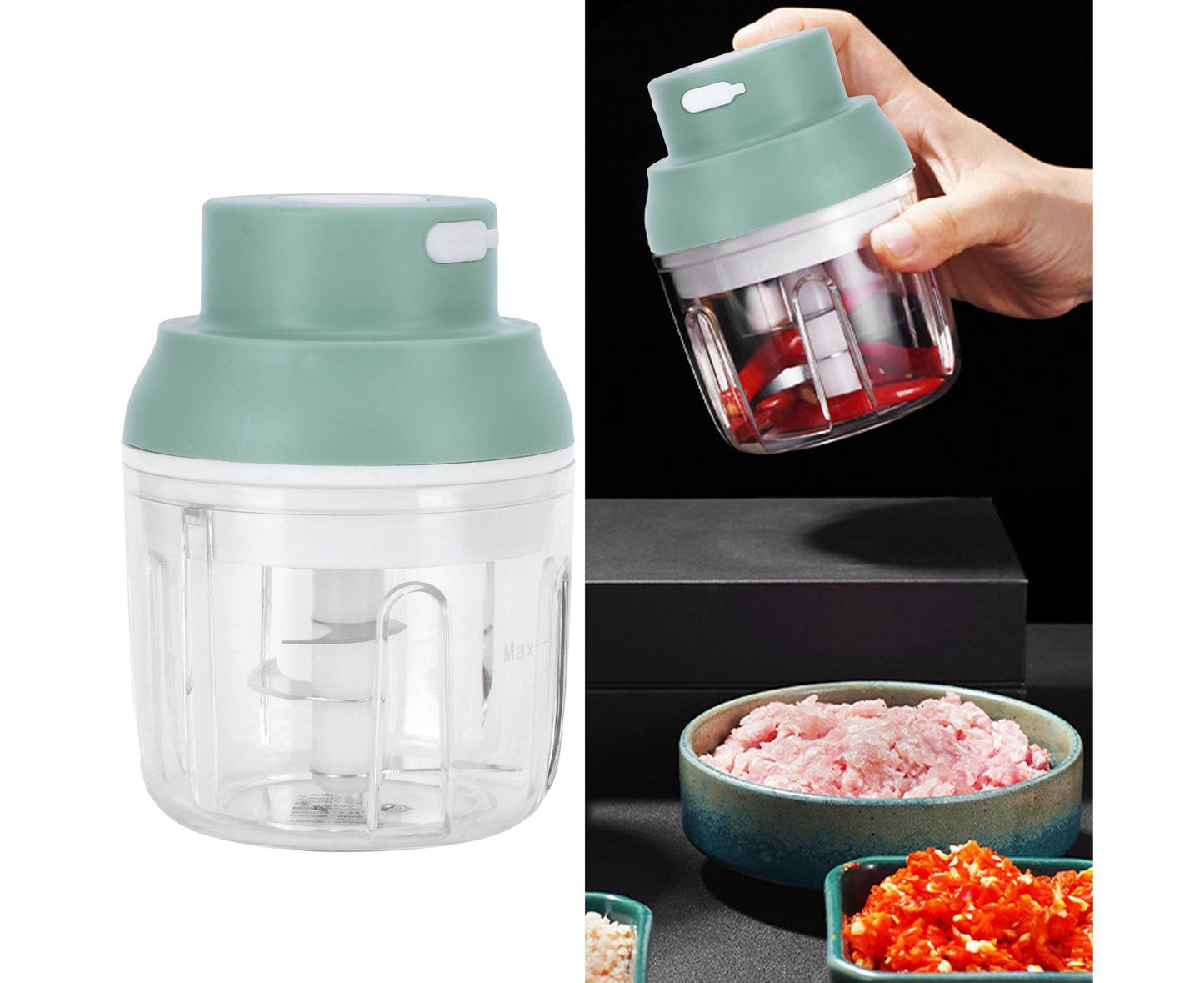Mini Vegetable Cutter 250ml Electric Garlic Masher Crusher Grinder Kitchen AccessoryGreen
