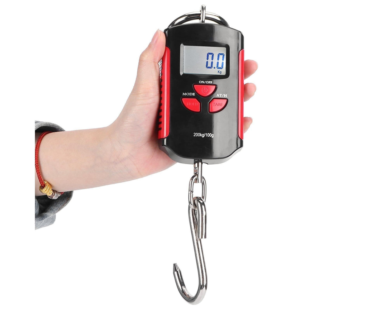 Portable Electronic Hanging Scale Digital LCD Backlit Display kg/lb/JIN 200KG W/HookRed Frame