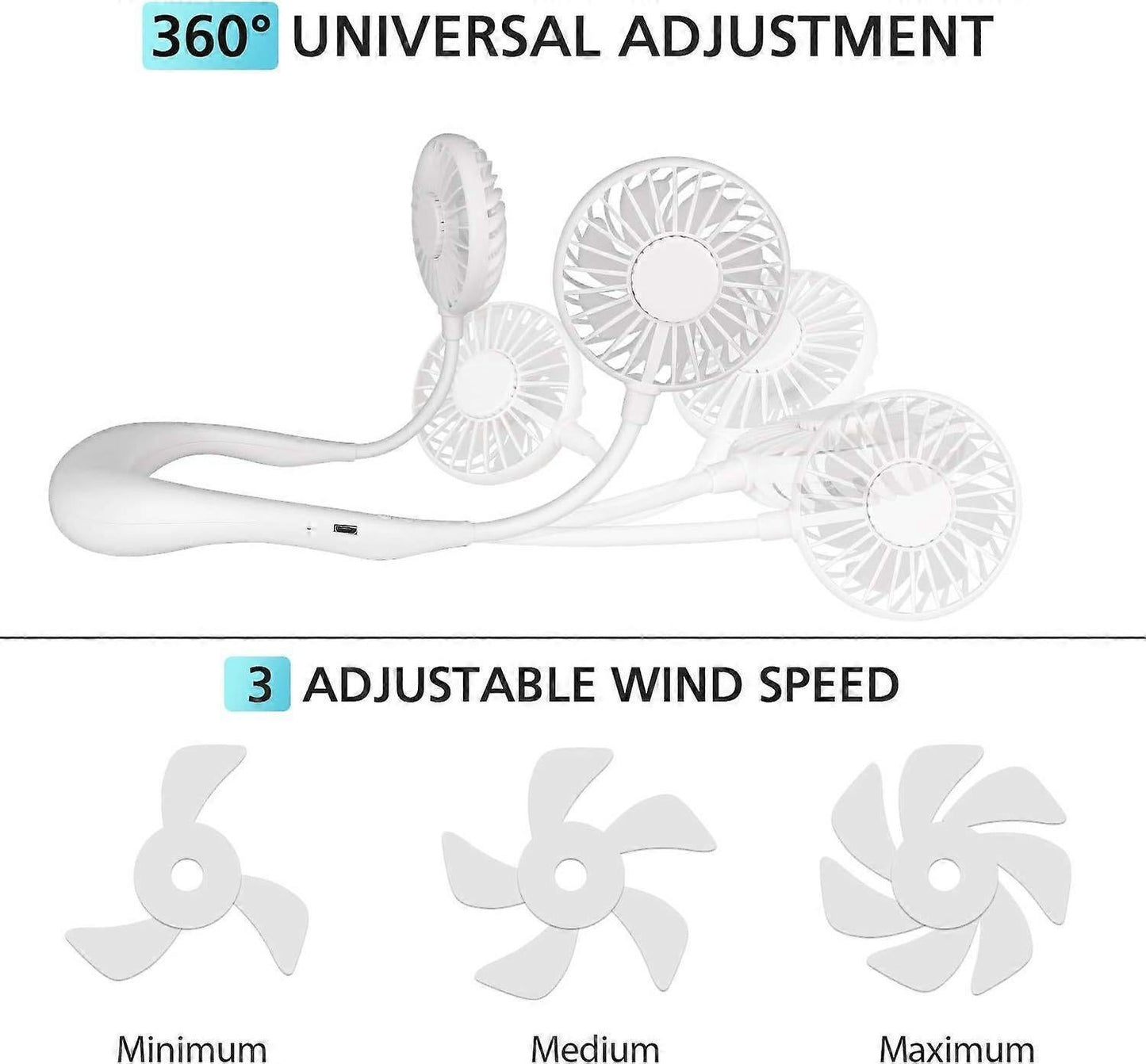 Hanging Neck Aromatherapy Fan Portable 3000mAh Battery Rechargeable Mini USB Personal Fan-White