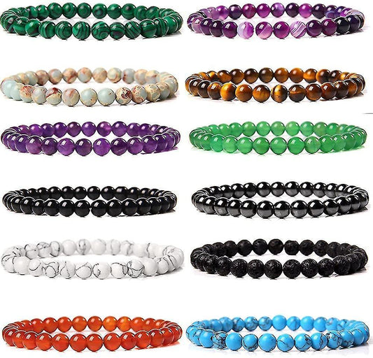 12pcs 6mm Gemstone Beaded Bracelets For Women Tiny Crushed Stone Crystal Bracelet Beaded