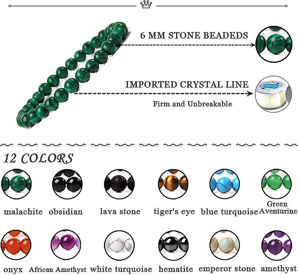12pcs 6mm Gemstone Beaded Bracelets For Women Tiny Crushed Stone Crystal Bracelet Beaded