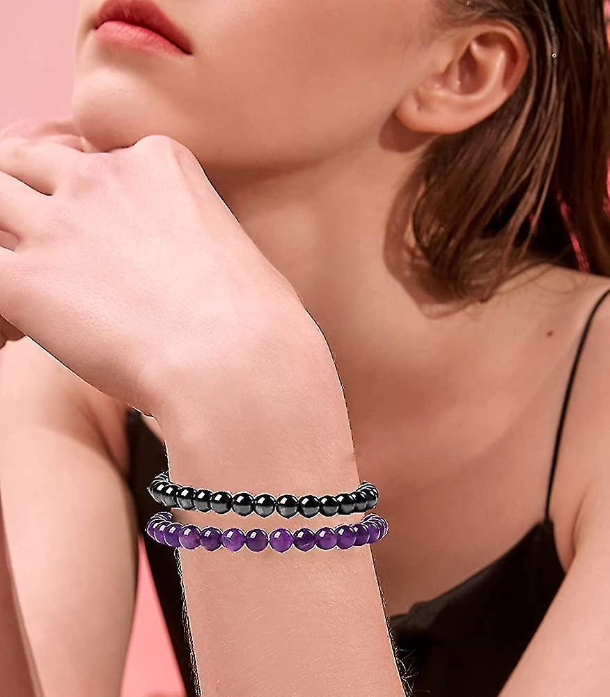 12pcs 6mm Gemstone Beaded Bracelets For Women Tiny Crushed Stone Crystal Bracelet Beaded