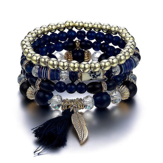1pcs Bohemian Wood Beads Bracelet, Crystal Beaded Bracelets, Wings Pendant Tassel Multilayer Stretch Jewelry Women's Jewelry