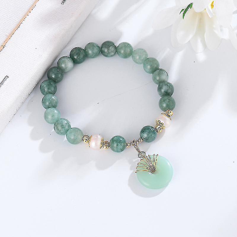 Jade Green Natural Crystal Pearl Couple Bracelet Donut Buckle Pendant Transfer Beads Female Elastic Rope Design