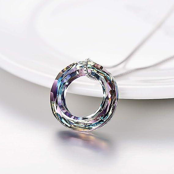 928 Sterling Silver Circle Necklace With Austrian Crystal, Jewelry For Women Teen Girls