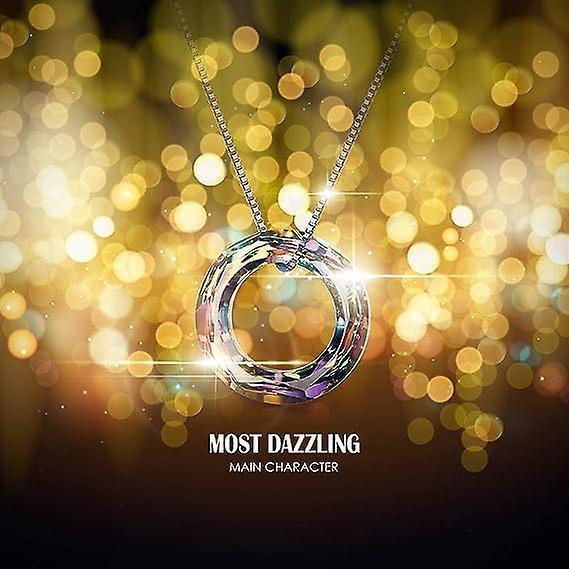 928 Sterling Silver Circle Necklace With Austrian Crystal, Jewelry For Women Teen Girls