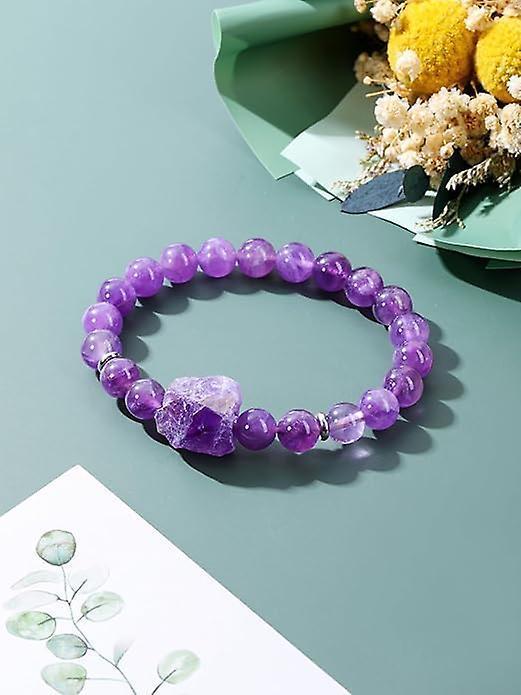 Amethyst Crystal Beaded Bracelet For Women,natural Gem Semi Precious Reiki Healing Crystal Energy Quartz Bracelet,handmade 8mm Round Stone Beads Stret