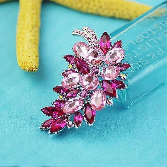 Created Crystal Fashion Brooch Pin Wedding Feather Brooches for Women-Rosered