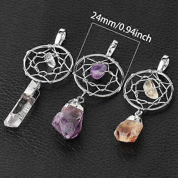 Crystal Pendant Necklace For Women - Hand Wrapped Dreamcatcher Pendant Necklace Natural Raw Stone Irregular Semi-Precious Stone Necklace
