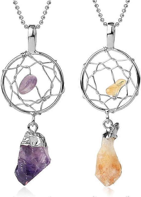 Crystal Pendant Necklace For Women - Hand Wrapped Dreamcatcher Pendant Necklace Natural Raw Stone Irregular Semi-Precious Stone Necklace