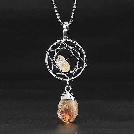 Crystal Pendant Necklace For Women - Hand Wrapped Dreamcatcher Pendant Necklace Natural Raw Stone Irregular Semi-Precious Stone Necklace