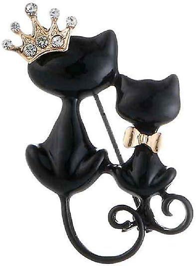 Crystal Rhinestone Kitty Cat Brooch & Pin Double Kittens Cute Brooches Jewelry Accessories For Women