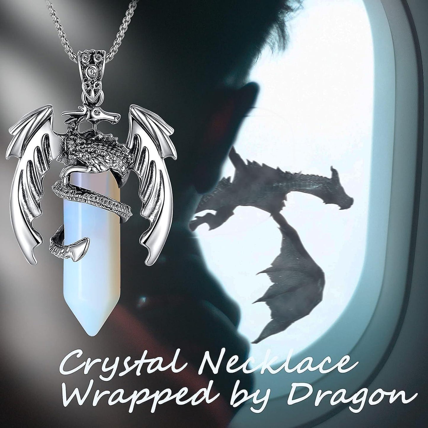 Dragon Necklace For Men Women Crystal Necklace Cool Mens Necklaces Dragon Jewelry Natural Gemstone Necklace