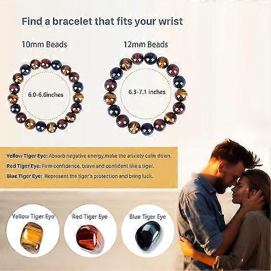 Enjoy Risingsun Tiger Eye Bracelet,Relax Anxiety Crystal Beaded Triple Protection Jewelry Bead Stone Chakra Gemstones Bracelets for women men