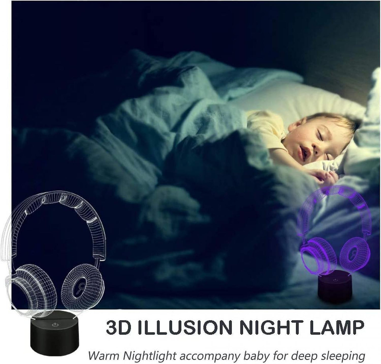 3D Illusion Headphone Headset Night Light 7 Colors