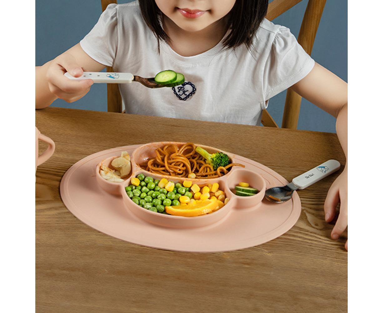 Silicone Divided Dinner Plate Suction Plate BPA Free , Dishwasher and Oven secure Fits Most Highchair Trays