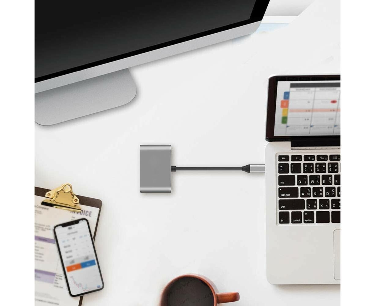 4 in 1 USB Type-C to  HDMI-compatible VGA Card Reader Ports Hub Adapter for MacBook Pro - Black