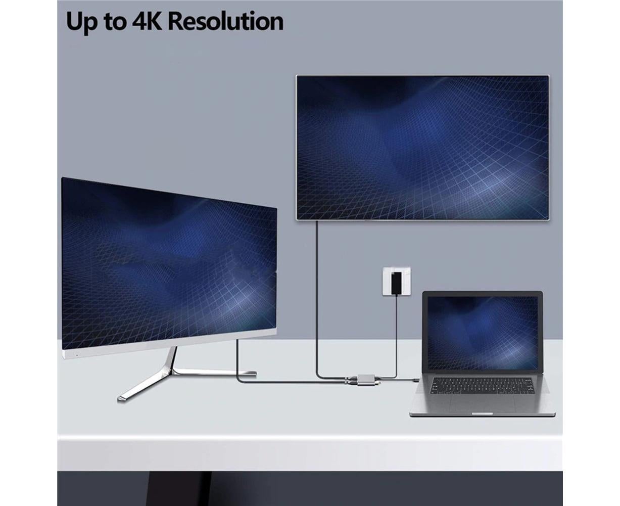 4 in1 Type C to Dual HDMI-compatible USB 3.0 4K Display Adapter Converter for MacBook Pro - Grey