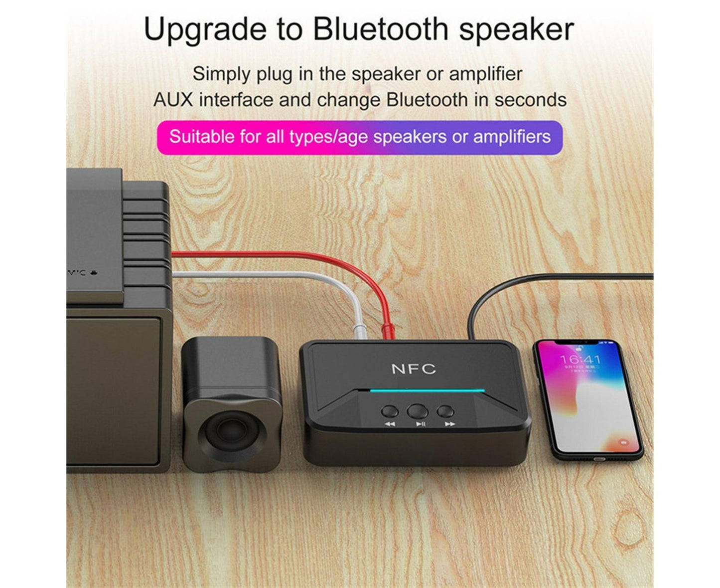 Car Wireless NFC Bluetooth-compatible 5.0 Receiver AV AUX HiFi Stereo Audio Music Adapter - Black