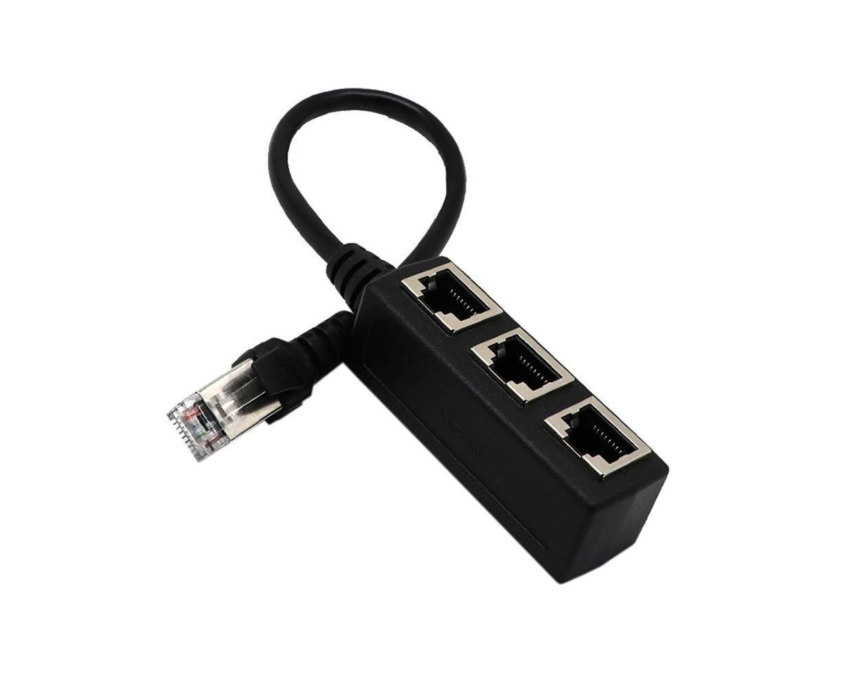 Ethernet Network RJ45 1 Male to 3 Female Connector Splitter Converter Cable - Black