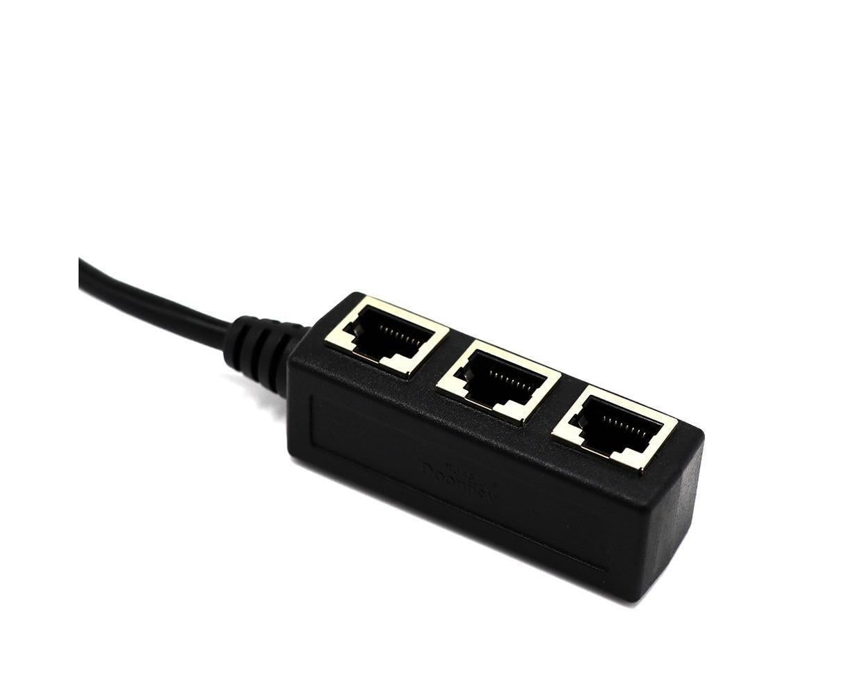 Ethernet Network RJ45 1 Male to 3 Female Connector Splitter Converter Cable - Black