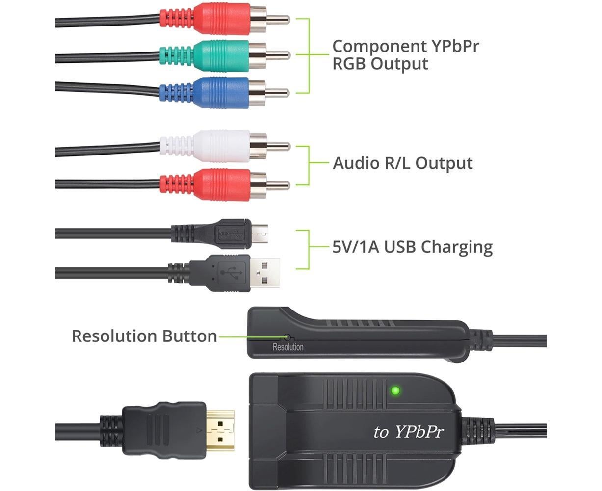HDMI-compatible to 1080p Component Video YPbPr 5RCA RGB Converter Adapter R/L Audio Output - Black