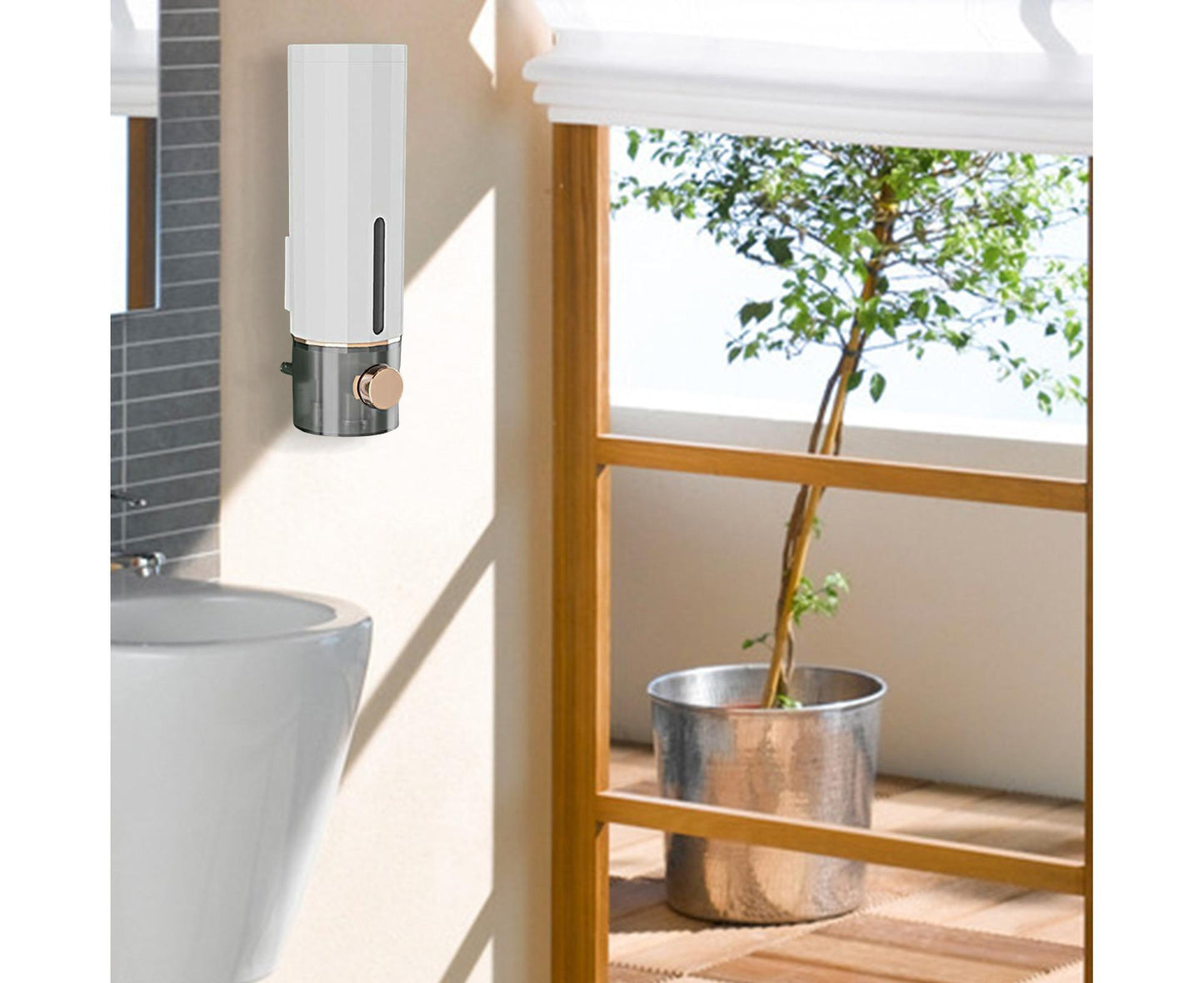Soap Dispenser Wall Mounted Punch-free Visible Window Press Type Large Capacity Shampoo Conditioner Shower Gel Container for Bathroom-White