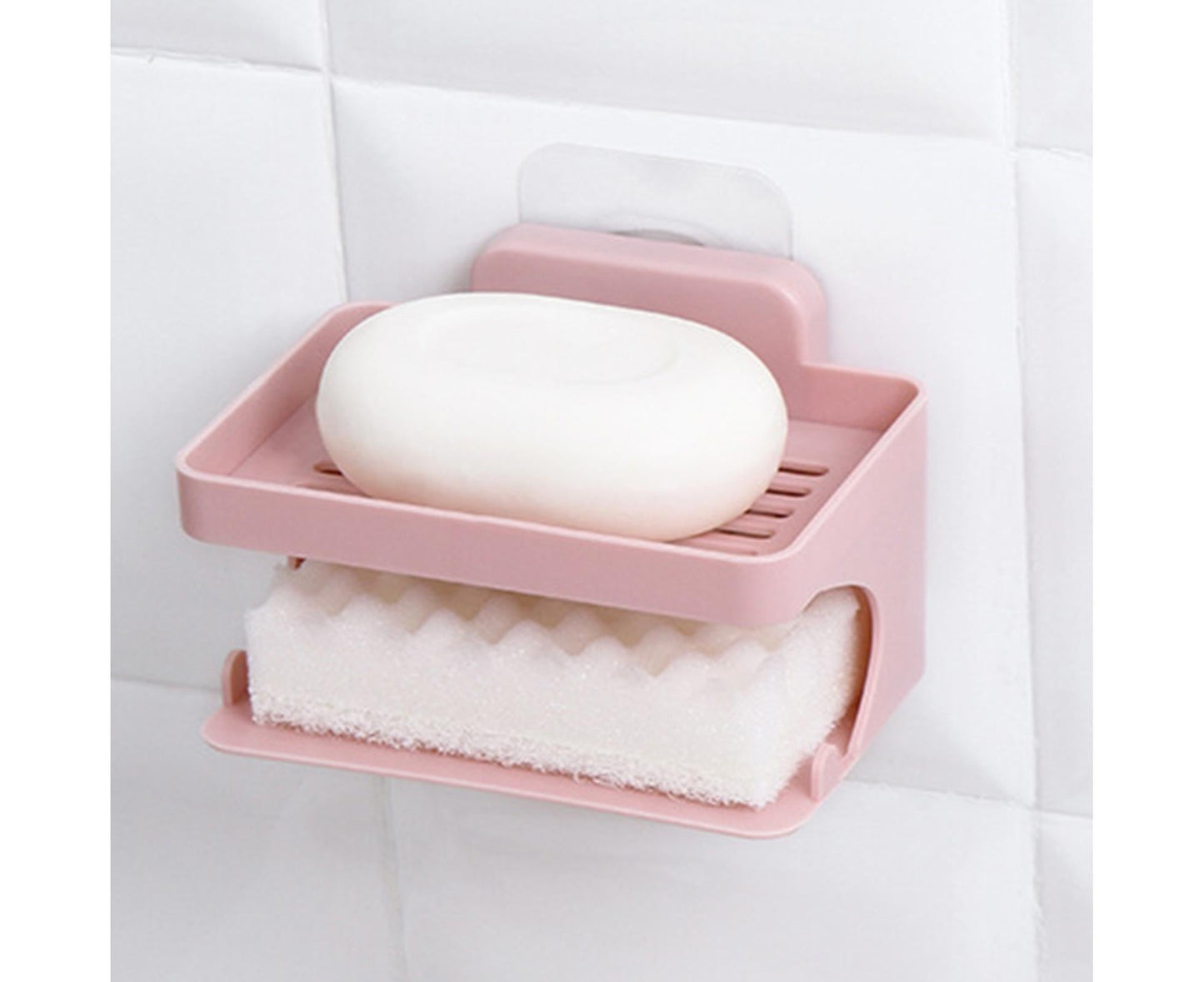 Soap Holder Double Deck Wall Mount No Punching Trace Free Non-slip Storage ABS Self Draining Soap Rack Bathroom Supplies-Pink