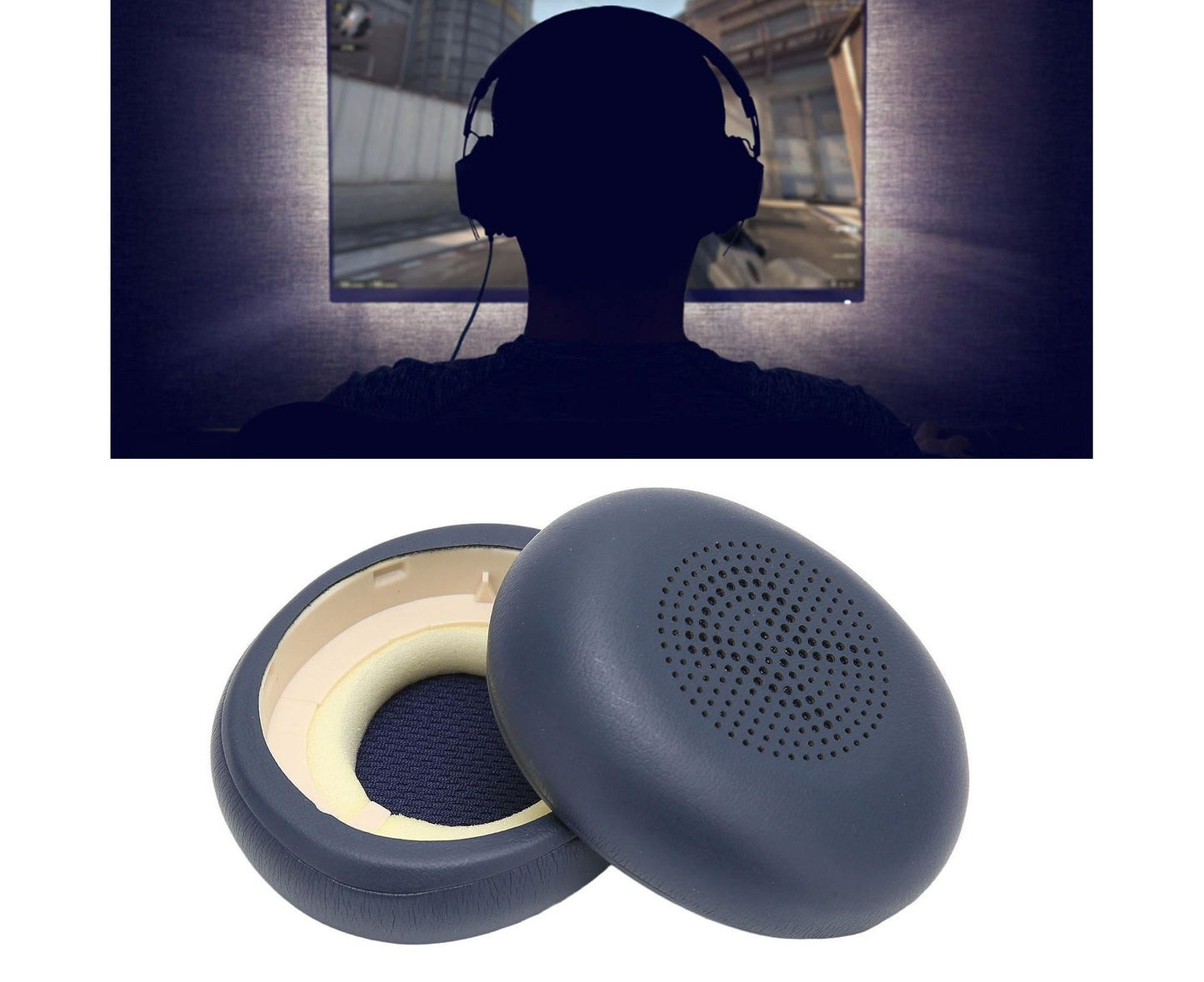 Headphone Earpads Professional Protein Leather Replacement Ear Pad Cushions for Jabra ELITE 45h Headphones Dark Blue