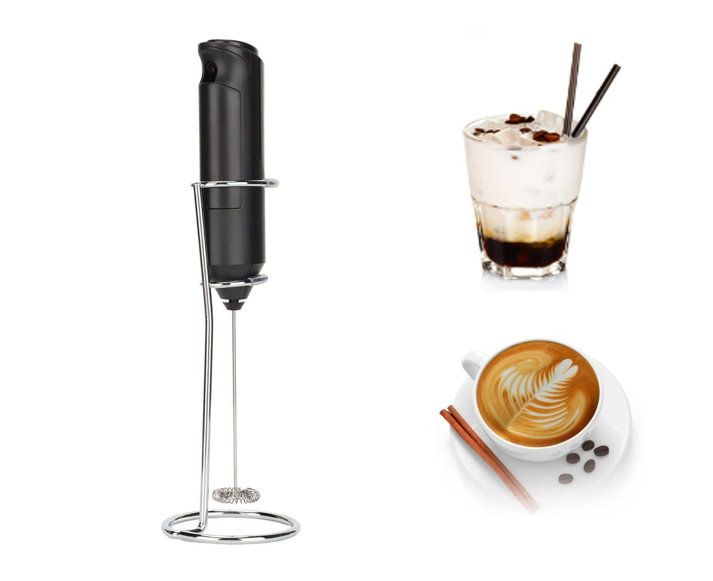 Stainless Steel Handheld Milk Frother, Electric Whisk & Drink Mixer with Bracket for Coffee
