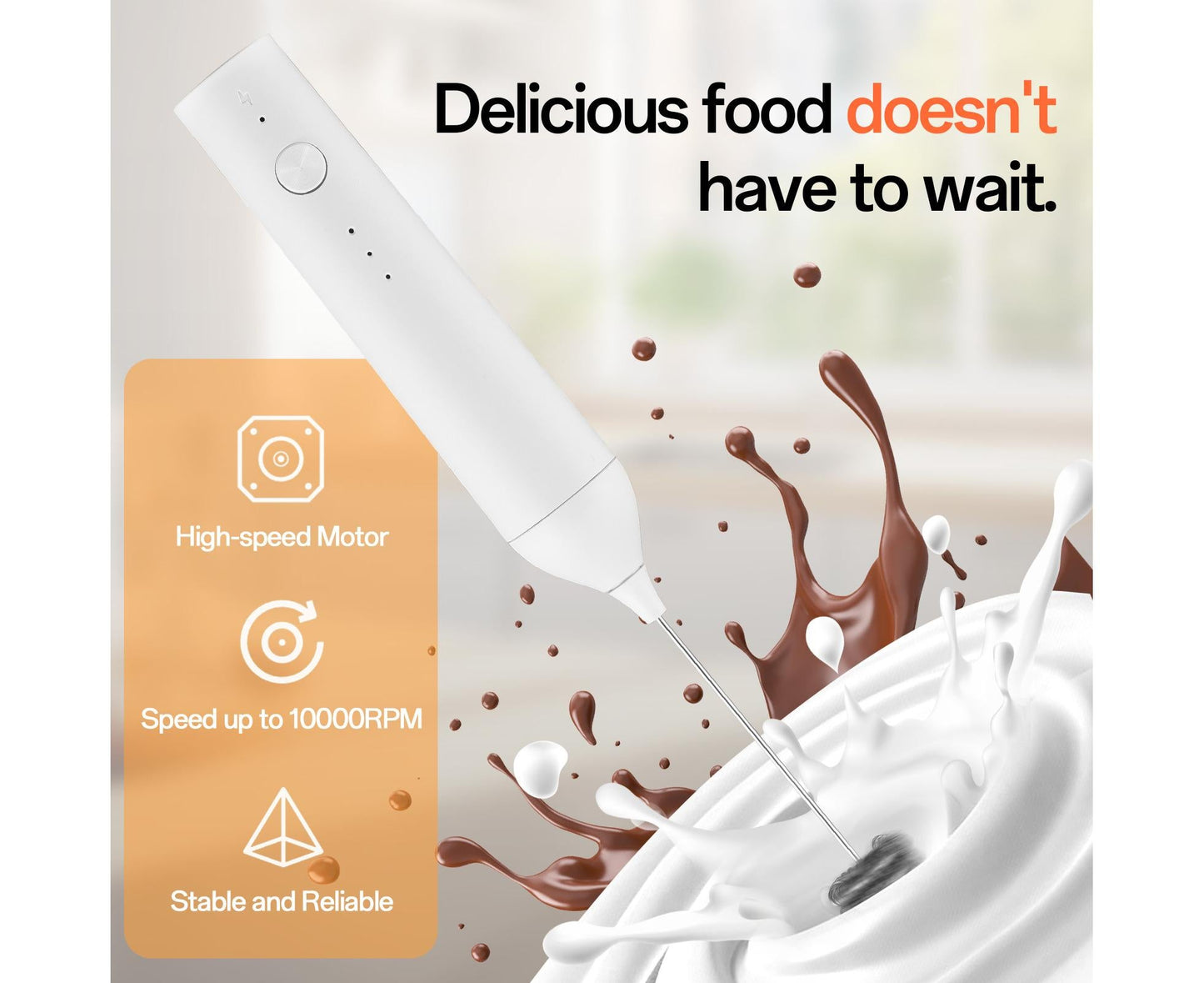 Electric Milk Frother, Rechargeable Handheld Foam Maker, 3 Adjustable Speed Levels, Standable Whisk for Coffee & Cream
