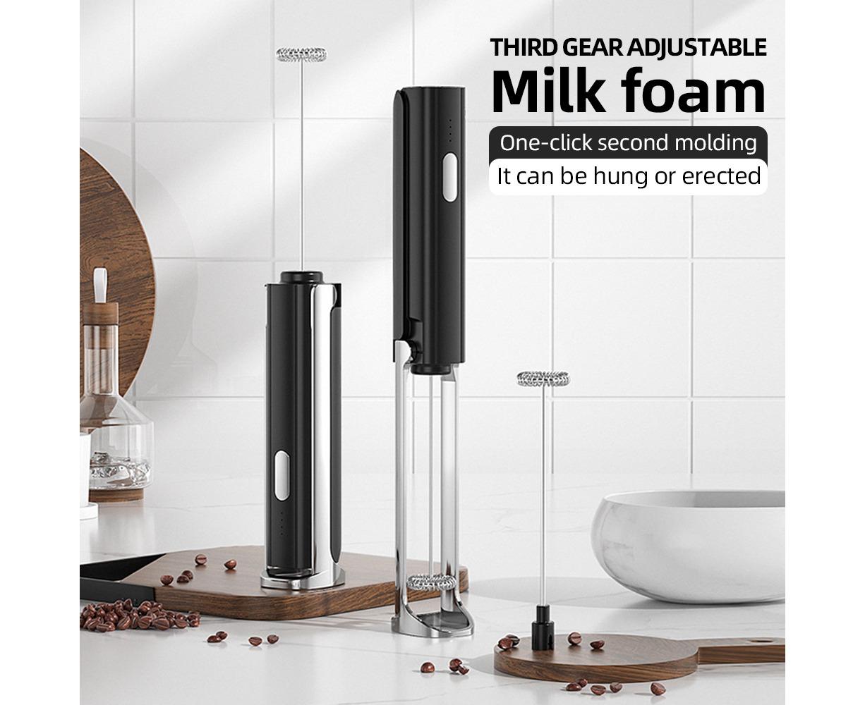 Electric Milk Frother, Rechargeable Handheld Foam Maker, 3 Adjustable Levels, Hangable & Foldable Whisk for Coffee