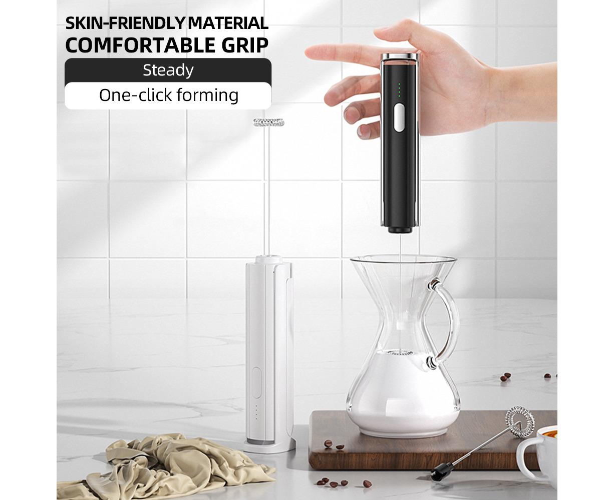 Electric Milk Frother, Rechargeable Handheld Foam Maker, 3 Adjustable Levels, Hangable & Foldable Whisk for Coffee