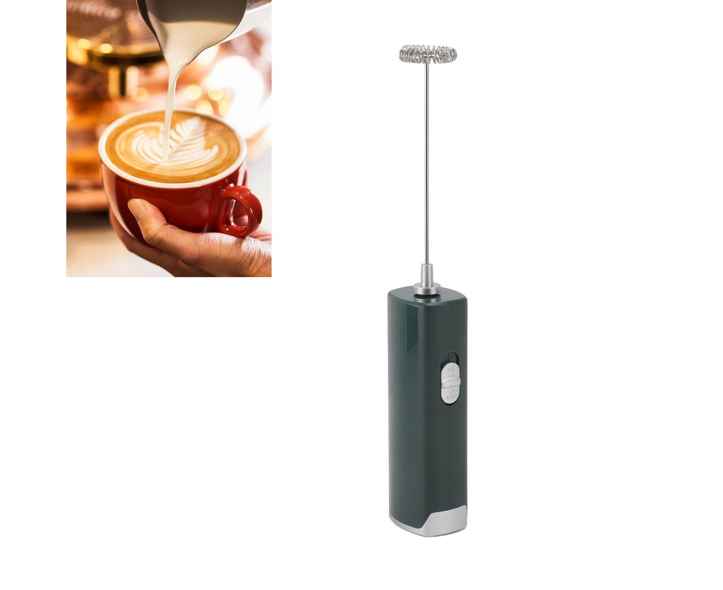 Electric Milk Frother, Multifunctional, Low Noise Mini Hand Wand for Coffee, Lattes, & Hot Chocolate, Dark Green