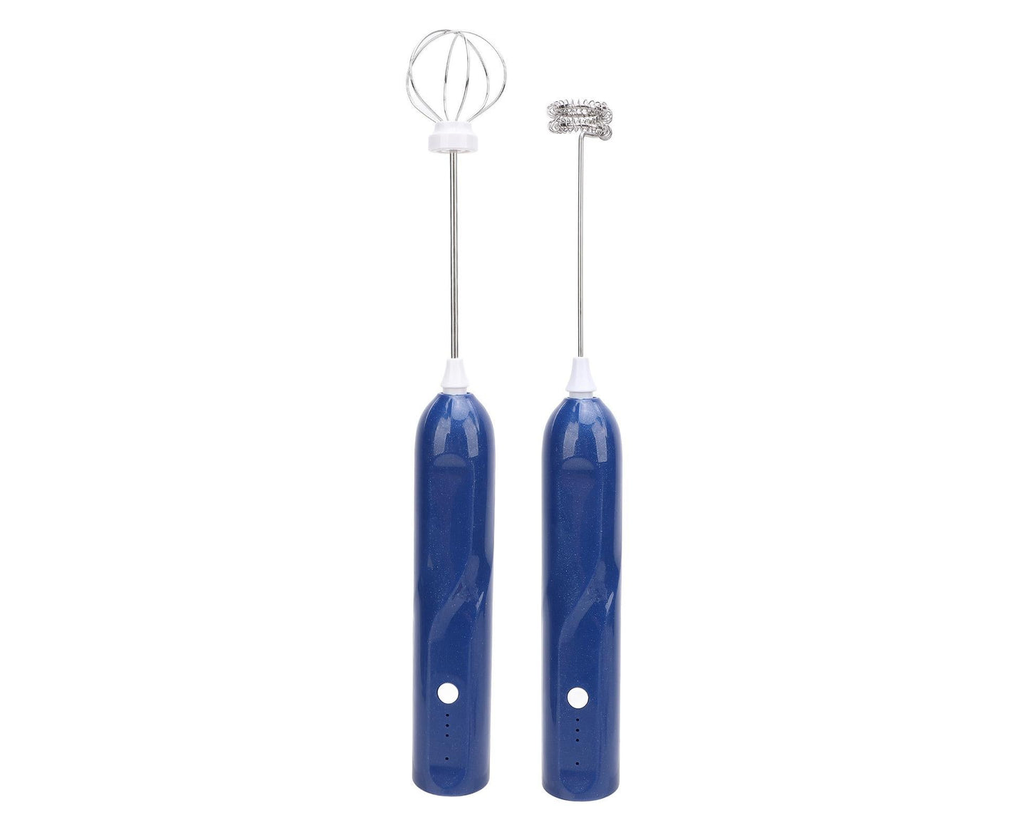 Rechargeable Milk Frother, Handheld Wand with 2 Whisk Attachments, Electric Drink Mixer & Foamer for Coffee & Egg, Blue
